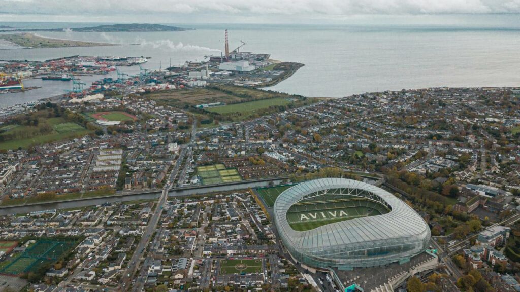 An aerial view of Dublin's coastal area